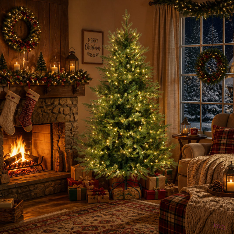Grand arbre de Noël artificiel 6 pi avec 2328 branches, 400 lumières DEL chaudes, ouverture automatique, 8 modes d'éclairage
