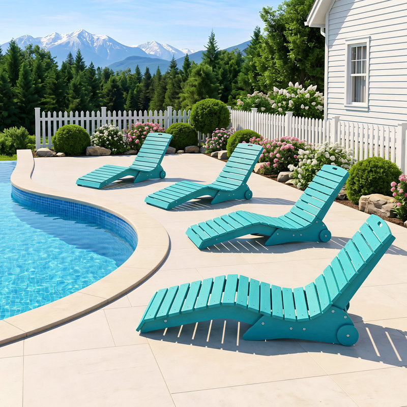 Chaise longue de piscine en PEHD avec roulettes, profondeur d'eau de 14 à 22 cm, capacité de charge 204 kg, turquoise