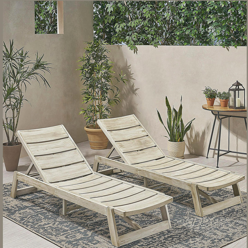 Wooden Chaise Lounge,Set of 2, Gray, 2