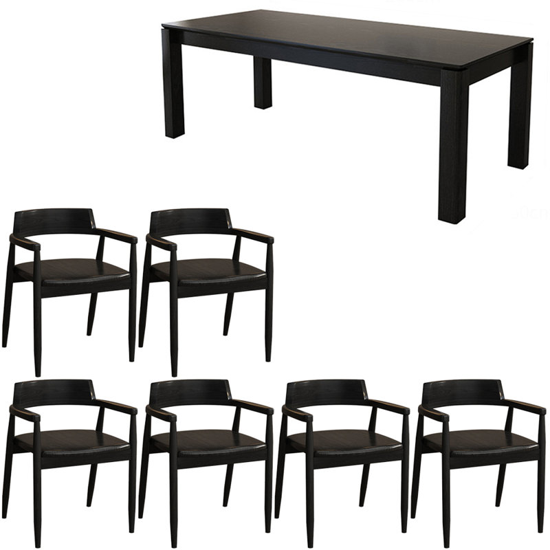 Ensemble de table à manger en bois franc français vintage, H 29,5 po x L 70,8 po x l 31,4 po