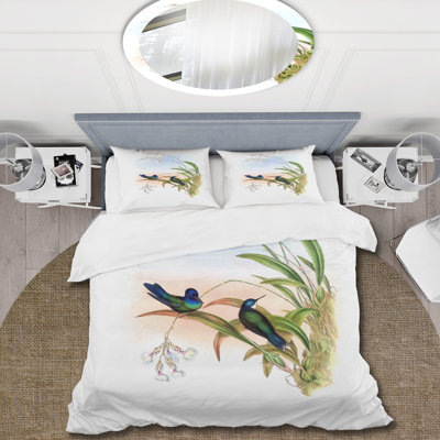 Vintage Hummingbird III - Traditional Duvet Cover Set - Microfiber Polyester