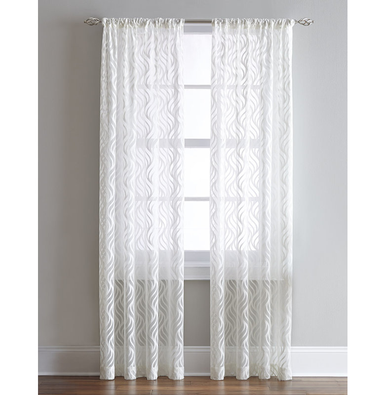 White Sheer Lace Detail Rod Pocket Curtain Panel