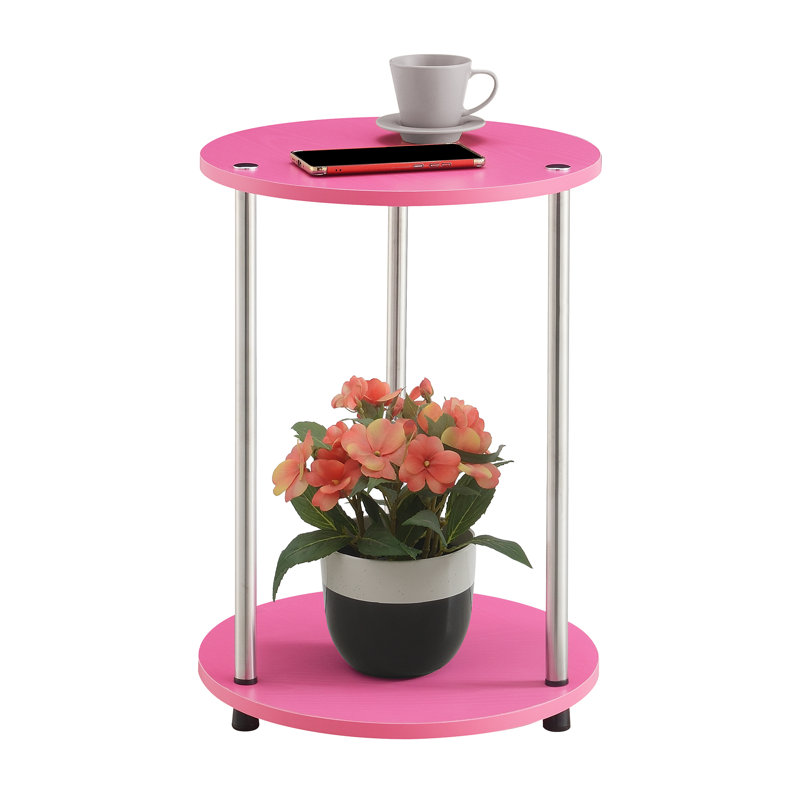 Table de bout ronde avec rangement Edwin, Rose / chrome