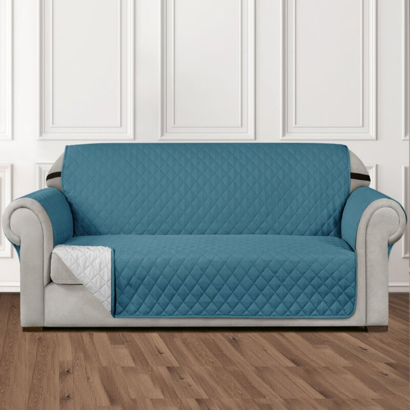 Microfibre/Microsuede Reversible Box Cushion Sofa Slipcover, Blue