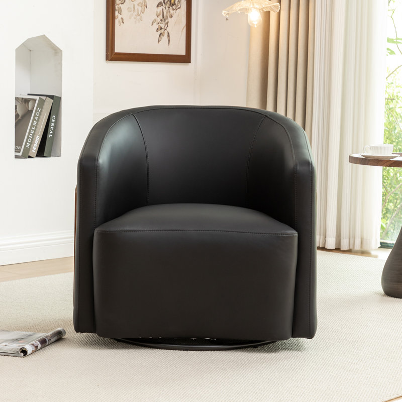 Fauteuil demi-tonneau pivotant en similicuir Delwood, Noir