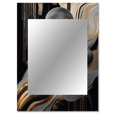 Gold And Black Marble Mirage I - Marble Decorative Mirror, Gold Wall Mirror, Printed Metal Art