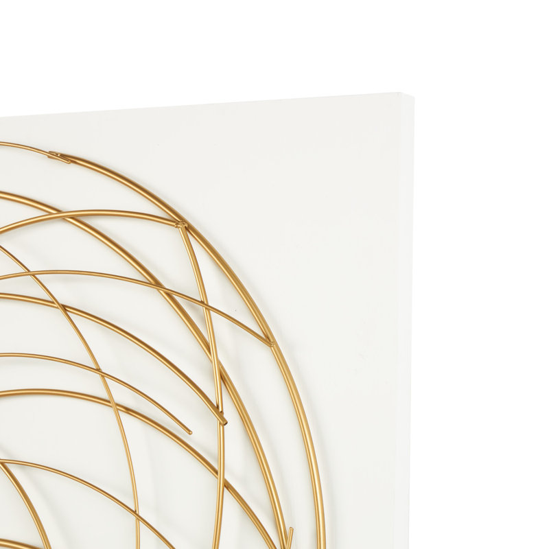 Metal Overlapping Circle Design Abstract Gold Wall Decor with White Wood Backing