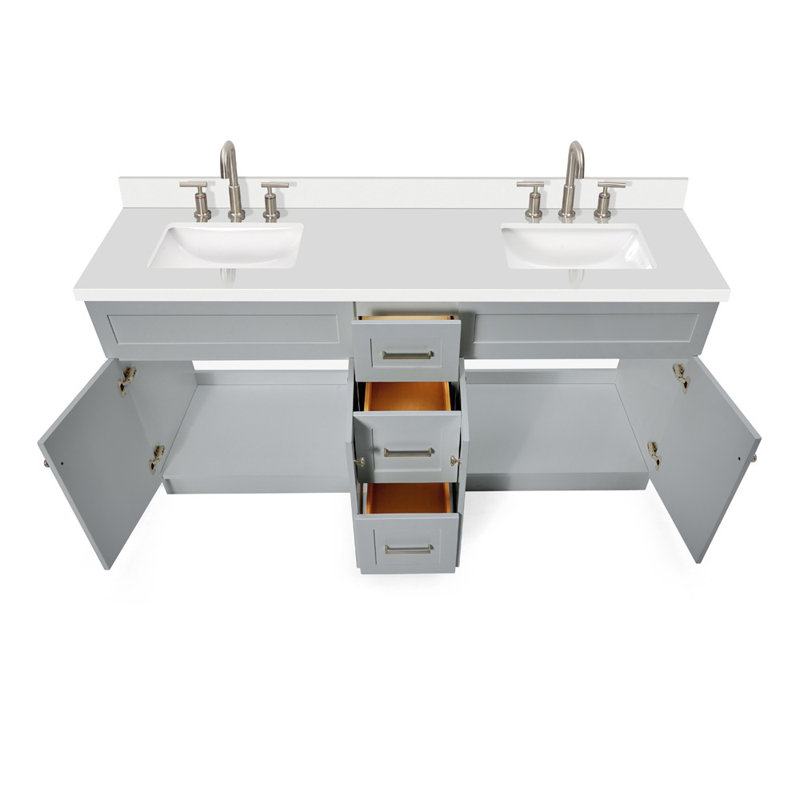 Ensemble de meuble-lavabo double 73 po Hamlet, gris, Blanc