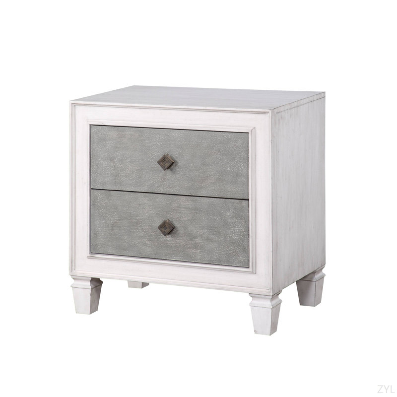 Table de chevet au fini rustique gris et blanc vieilli