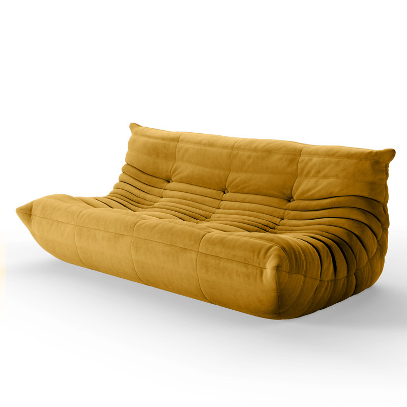 Armless Uncompressed High-quality 3-Seat Togo Three Seater Large Bean Bag Sofa, Yellow Microfiber/Microsuede