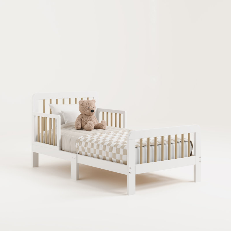 Lit pour tout-petits avec garde-corps Pasadena, Blanc / Bois flotté