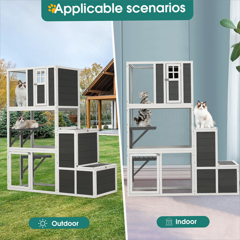 Versatile Outdoor And Indoor Cat House With Multiple Platforms And Safety Features For Cats' Comfort And Fun