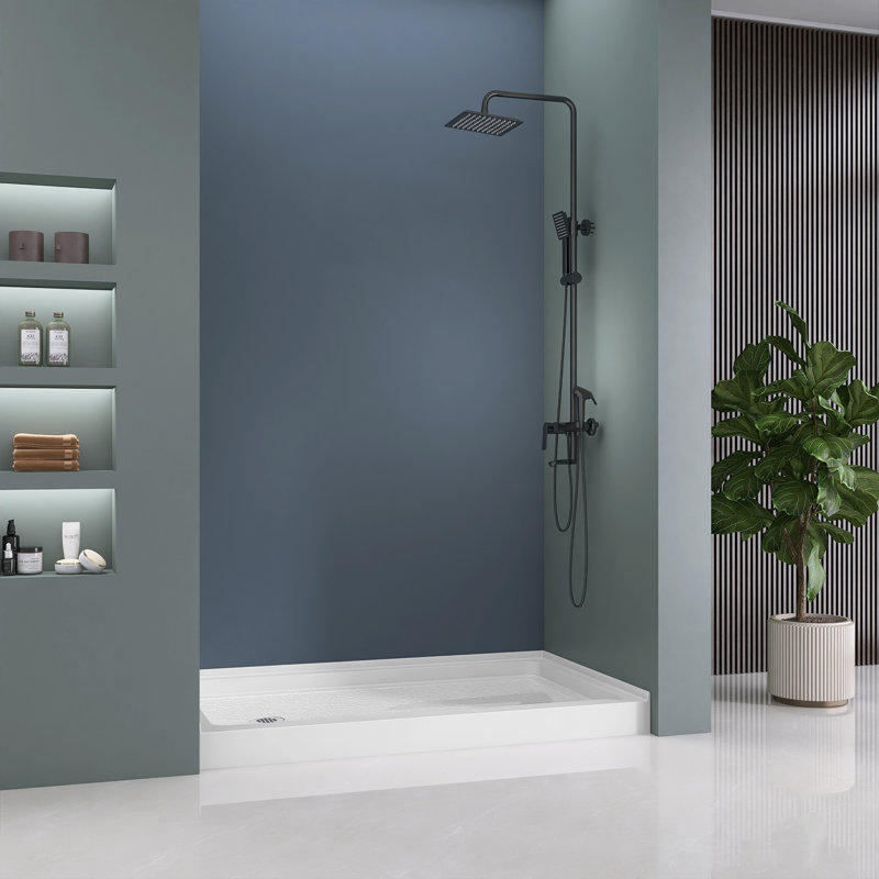 Base de douche 60 po à simple seuil 60 po avec ensemble de bonde, Gauche