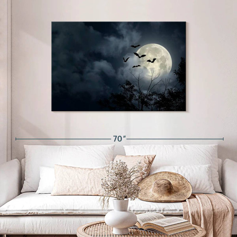 Brampt, chauves-souris volantes et pleine lune, H 30 po x l 45 po