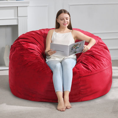 4FT Oversized Round Boneless Compressed Memory Foam Bean Bag Chair for Adults, Removable Soft Velvet Cover Floor Lounge BeanBag for Living Room, Bedroom, Dorm, Game Room