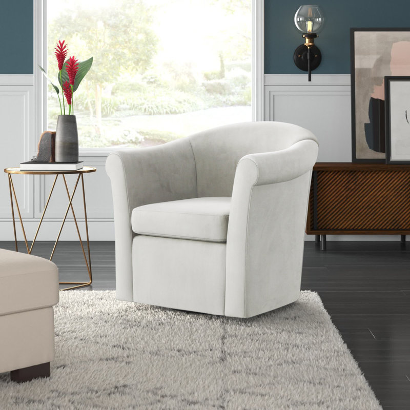 Anstett Upholstered Swivel Barrel Chair, Gray Performance Microsuede