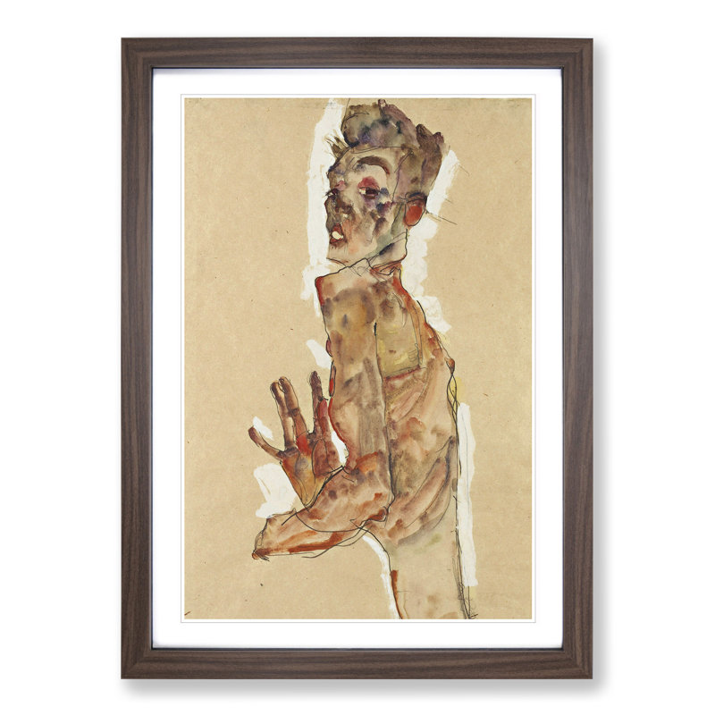 Self-Portrait Vol.3 by Egon Schiele - Picture Frame Painting, Walnut Framed, 48cm H x 36cm W x 2cm D