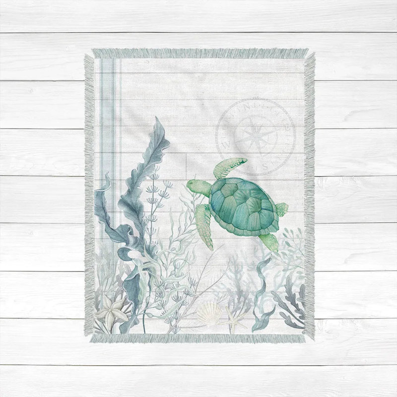Beach Therapy Turtle Woven Throw Blanket, 80" W x 60" L