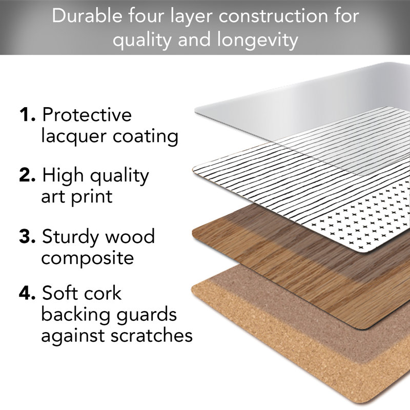 Somu Lines Decorative Hardboard Placemats with Protective Cork Backing