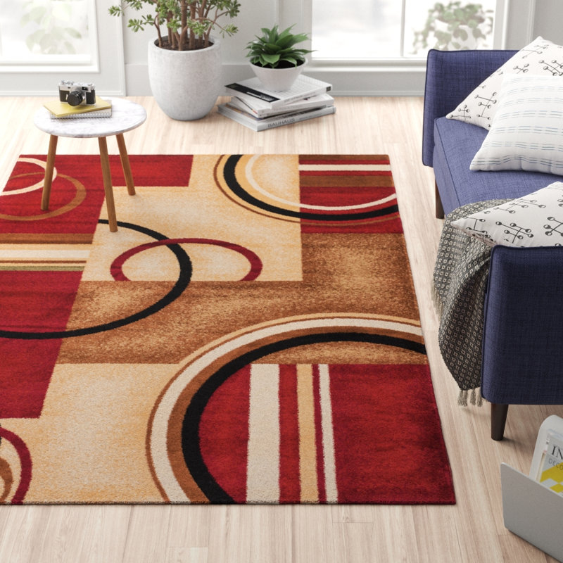 Carlei Arcs & Shapes Red Modern Rug, Rectangle 7'10" x 9'10"