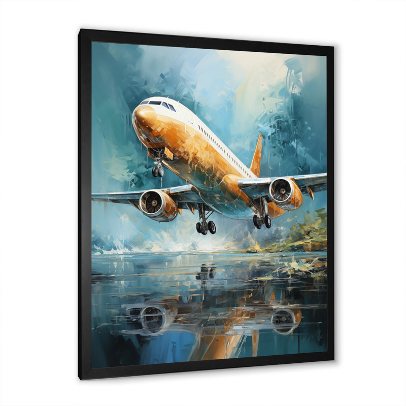 Plane Flight Reflection On Lake - Plane Wall Decor, Cadre photo noir, H 20 po x l 12 po x P 1 po