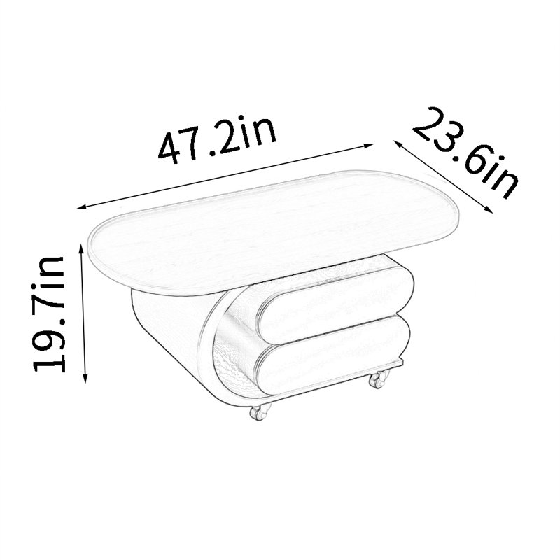 Table basse légère et portable, H 19,7 po x L 47,2 po x l 23,6 po, Brun, Black