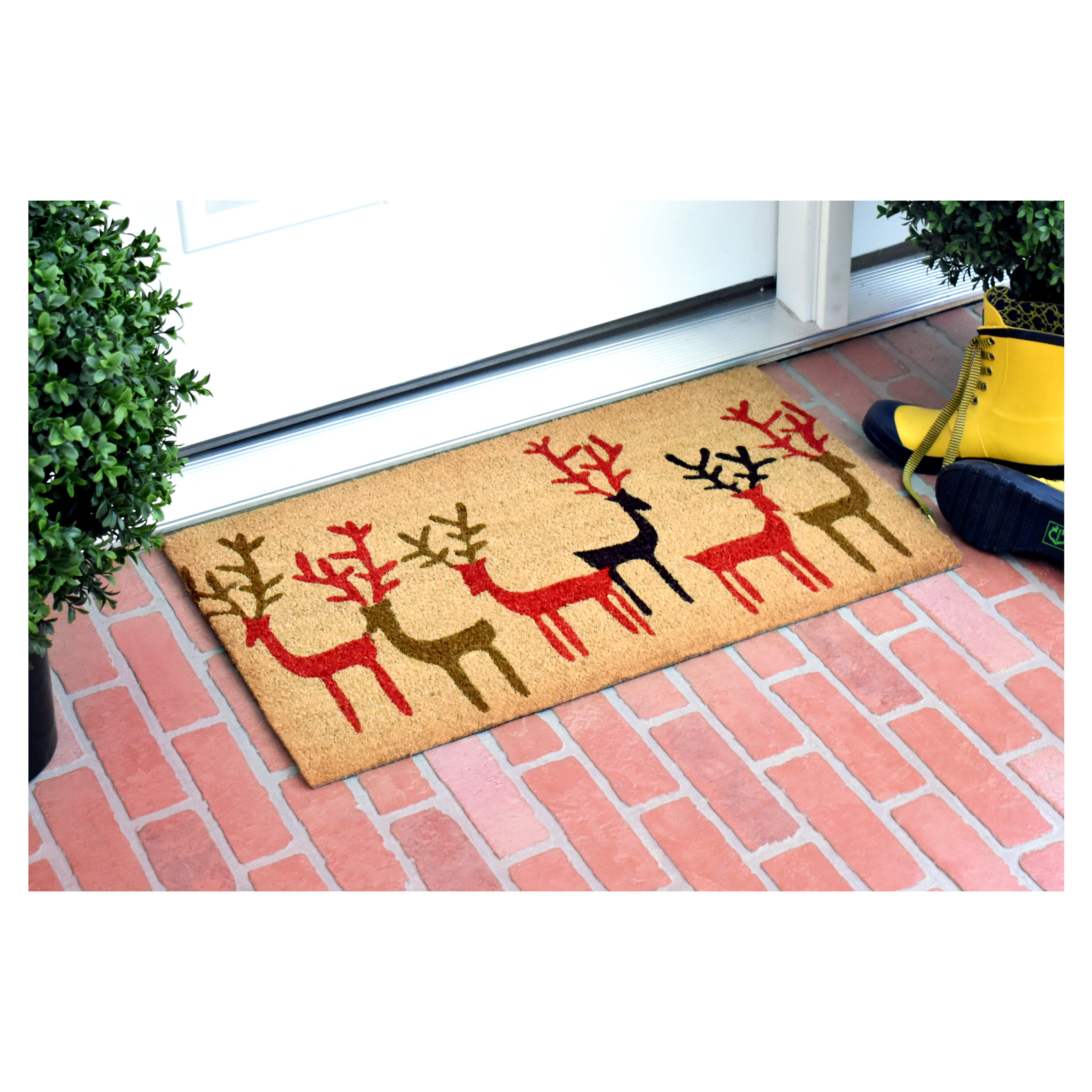 Christmas Non-slip Mat Outdoor Welcome Mat for Front Door Merry Christmas  30 x 17in Coir Winter Doormat for Holiday Decoration