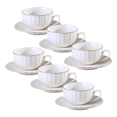 Tea Cups and Saucers Set of 6 - 90ml Coffee Cups Porcelain Tea Set Latte Cups