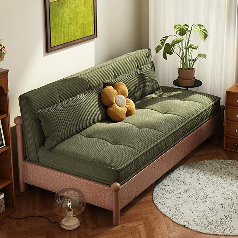 Canapé-lit modulaire en velours côtelé brun noisette + vert, H 33,46 po x l 57,09 po x P 31,5 po