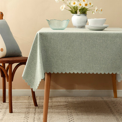 Grey Scalloped Edge Wrinkle-free Heat Resistant 56"x40" Rectangular Tablecloth
