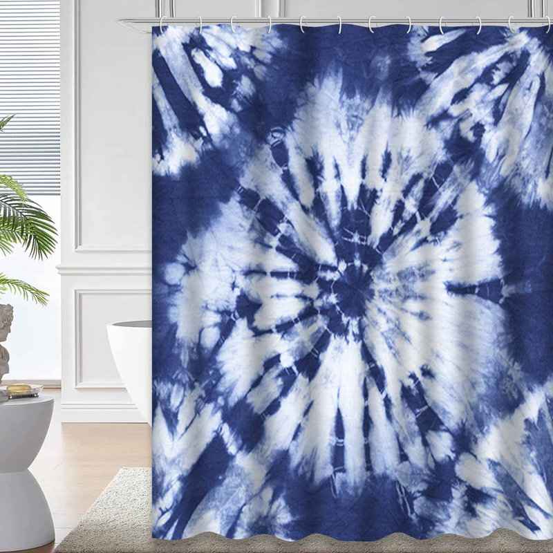 Rideau de douche abstrait en tissu indigo avec 12 crochets, L 72 po x l 72 po