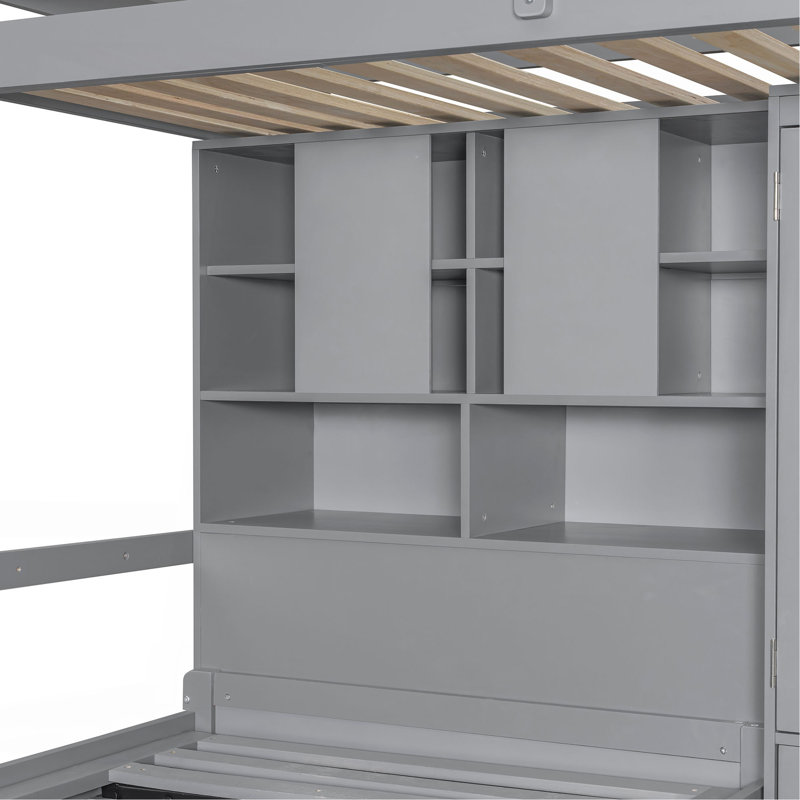 Jenette Bunk Bed With Drawers, Wardrobe, Storage Shelves And Hydraulic Bed, Grey