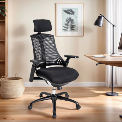 Black Ergonomic Mesh Office Chair, Headrest Adjustable Computer Desk Chair with Wheels, Comfortable Work Chair, Wired Control Adjustment
