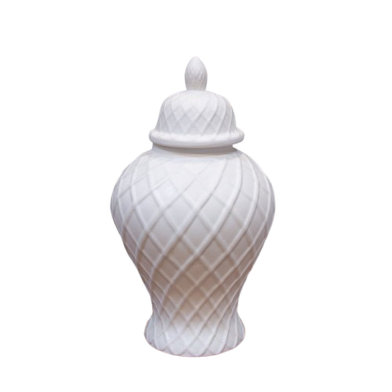Ceramic Round Ginger/temple Jar Matte Finish White