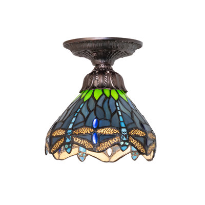 7" Wide Tiffany Hanginghead Dragonfly Flushmount