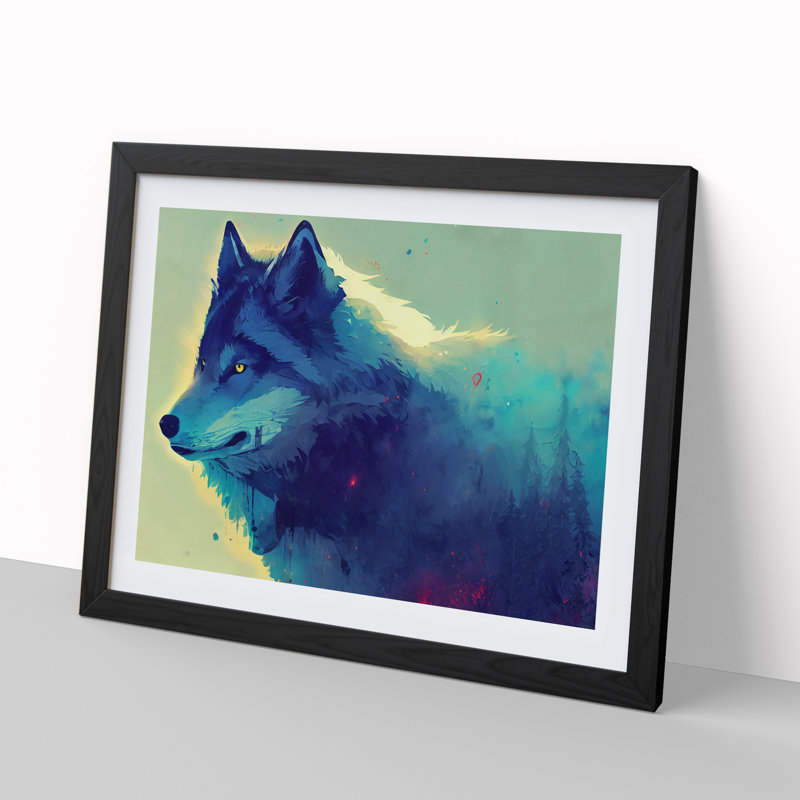 XH1022-10259X Wolf Art Painting Vol.2 - Single Picture Frame Print, 46cm H x 64cm W x 2cm D, Black Framed