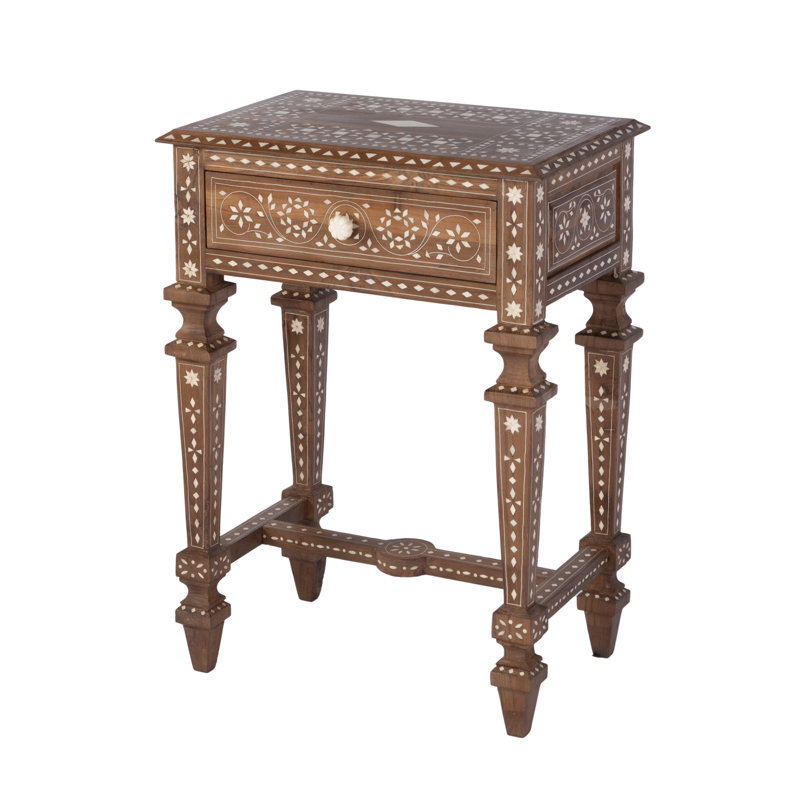 Rashmi 21 in. W Rectangular Teak & Bone End Table