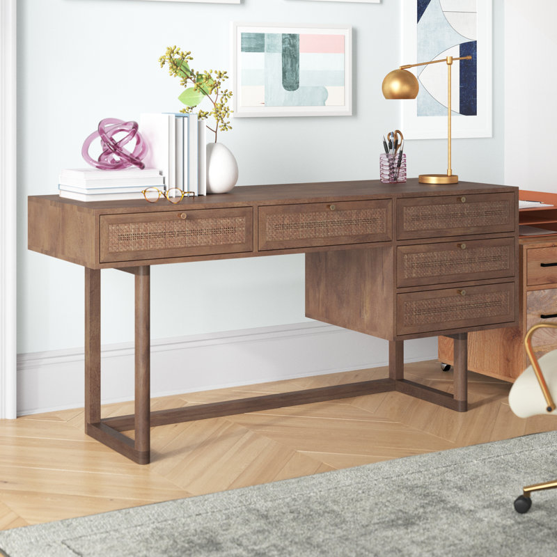 Cinna Solid Wood Writing Desk, Medium Brown