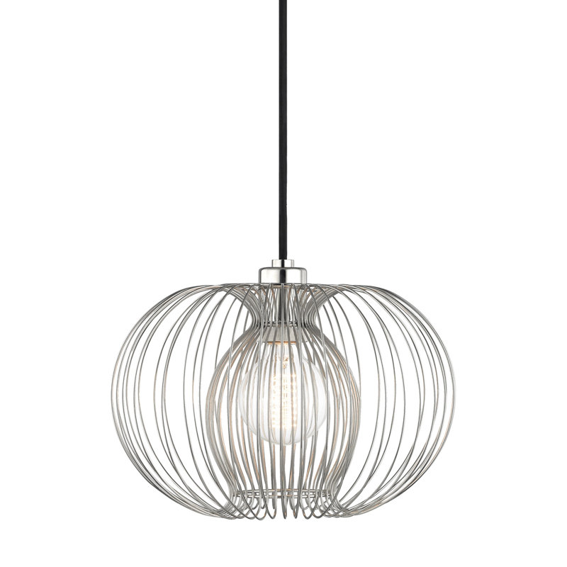 Luminaire suspendu géométrique unique à 1 lumière Jasmine, H 11 po x l 12 po x P 12 po, Nickel poli