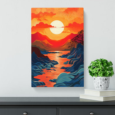 Japanese Sunset Orphism Art - Wrapped Canvas