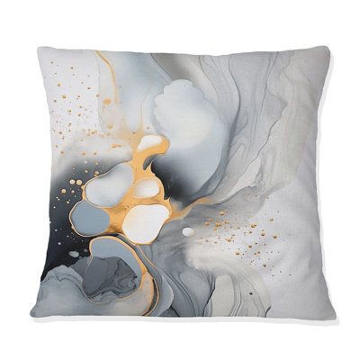 Grey And Gold Ethereal Veins - Abstract Printed Throw Pillow