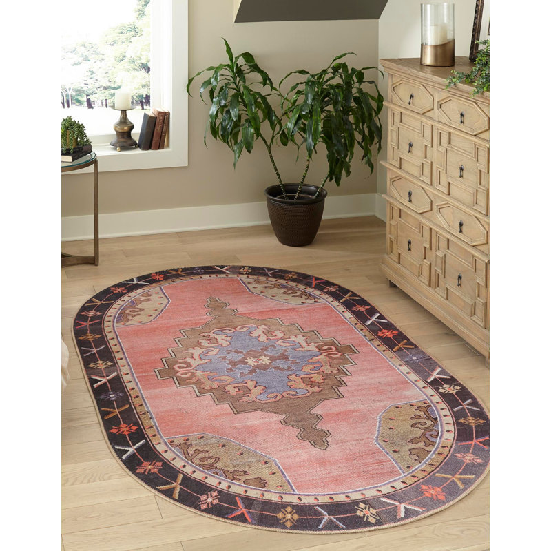 Tapis traditionnel de couleur rose-beige, Tapis de couloir 2 pi x 4 pi