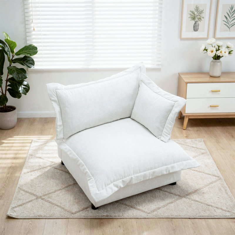 Chaise d'appoint moelleuse en chenille rembourrée avec coussins de nuage surdimensionnés, Beige