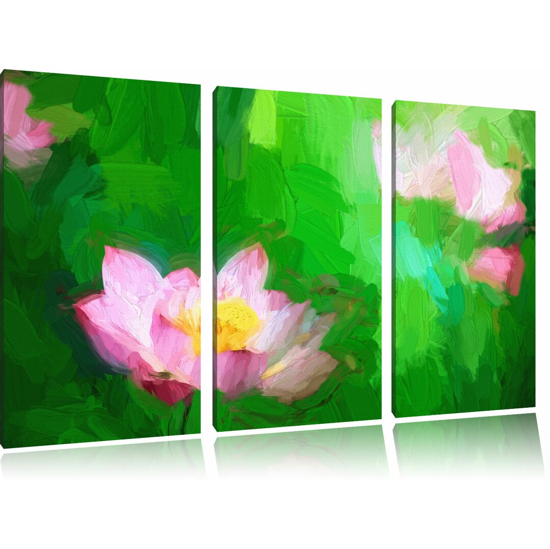 3-tlg. Leinwandbilder-Set „Lotus Gemälde“, Kunstdruck