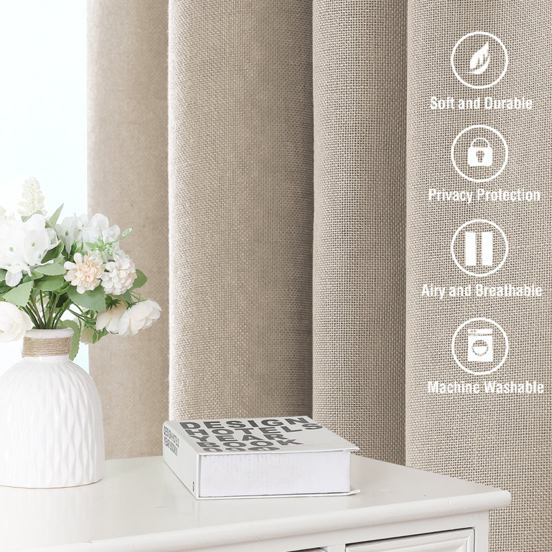 Linen Curtains for Living Room 2 Panels Back Tab Loop Pocket Textured Light Filtering Semi Sheer Rustic Farmhouse Boho Curtain for Bedroom , Angora