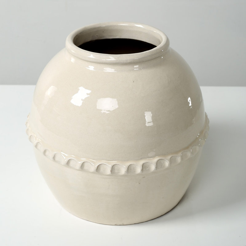 Approx. 11" High Off Whtie Ceramic Vase with Lace Decoration