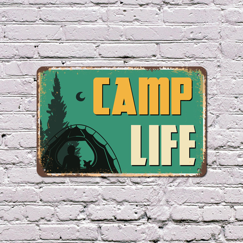 Enseigne de fantaisie en aluminium 12 po x 18 po Camp Life, H 12 po x l 18 po x P 0,1 po