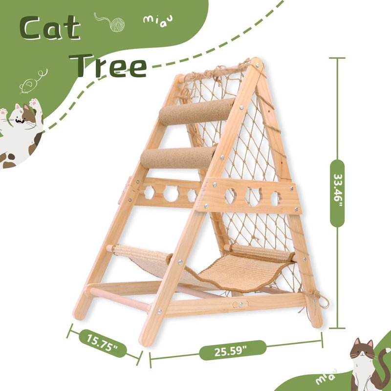 Structure d'escalade pour chat pour l'intérieur avec hamac, poteau d'escalade, toile d'escalade et boule de sisal pendante