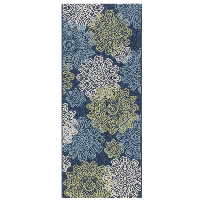 Magnifique tapis d'intérieur / extérieur bleu marine Keeble, Tapis de couloir 2 pi 7 po x 6 pi 6 po