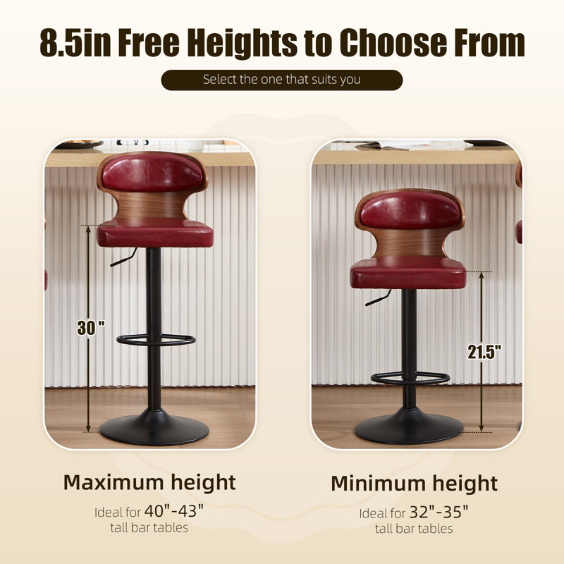 Swivel PU Leather Adjustable Height Bar Stool, Red